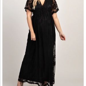 Pink Blush Black Lace Overlay Maternity Dress (Medium)